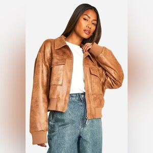 NWOT boohoo Faux Suede Bomber Jacket